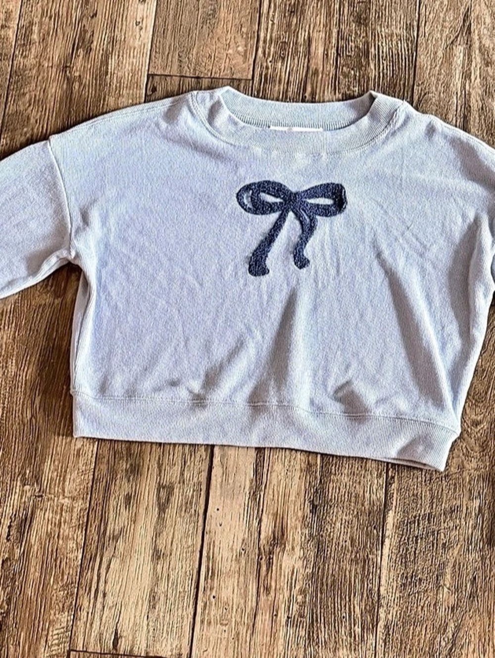 Bow Graphic Cropped Sweatshirt in White